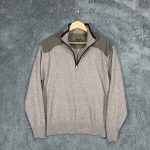 King Ranch Sweater Mens L Heather Beige 100% Wool 1/4 Zip Padded Shoulders